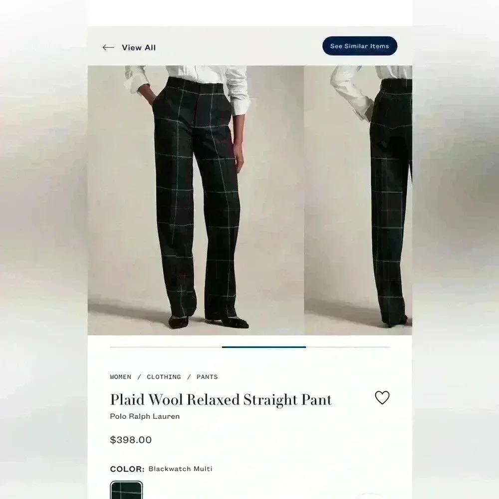 Plaid Wool Relaxed Straight Pant Polo Ralph Lauren size 8 Woman’s